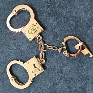 Novelty Handcuff Vintage Keychain Silvertone Men Women NOT A TOY